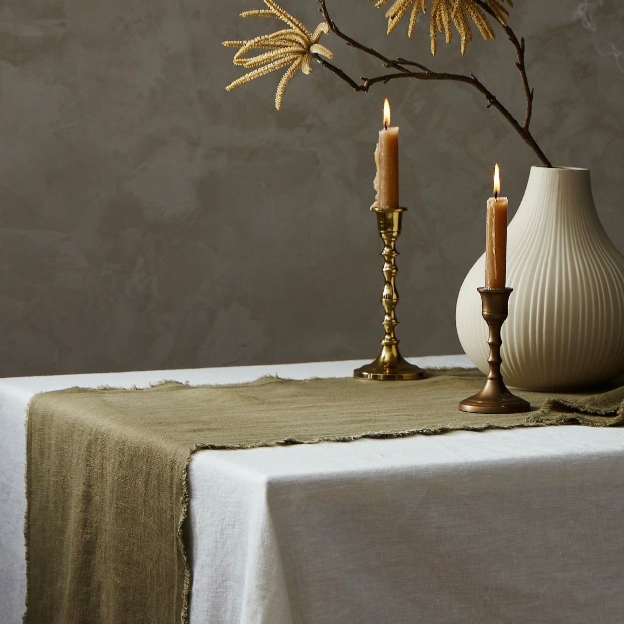 Moss Green Linen Table Runner