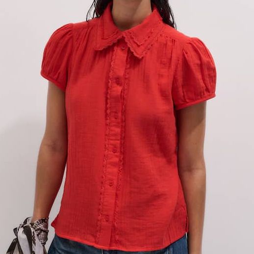ME+EM Red Trim Cheesecloth Blouse