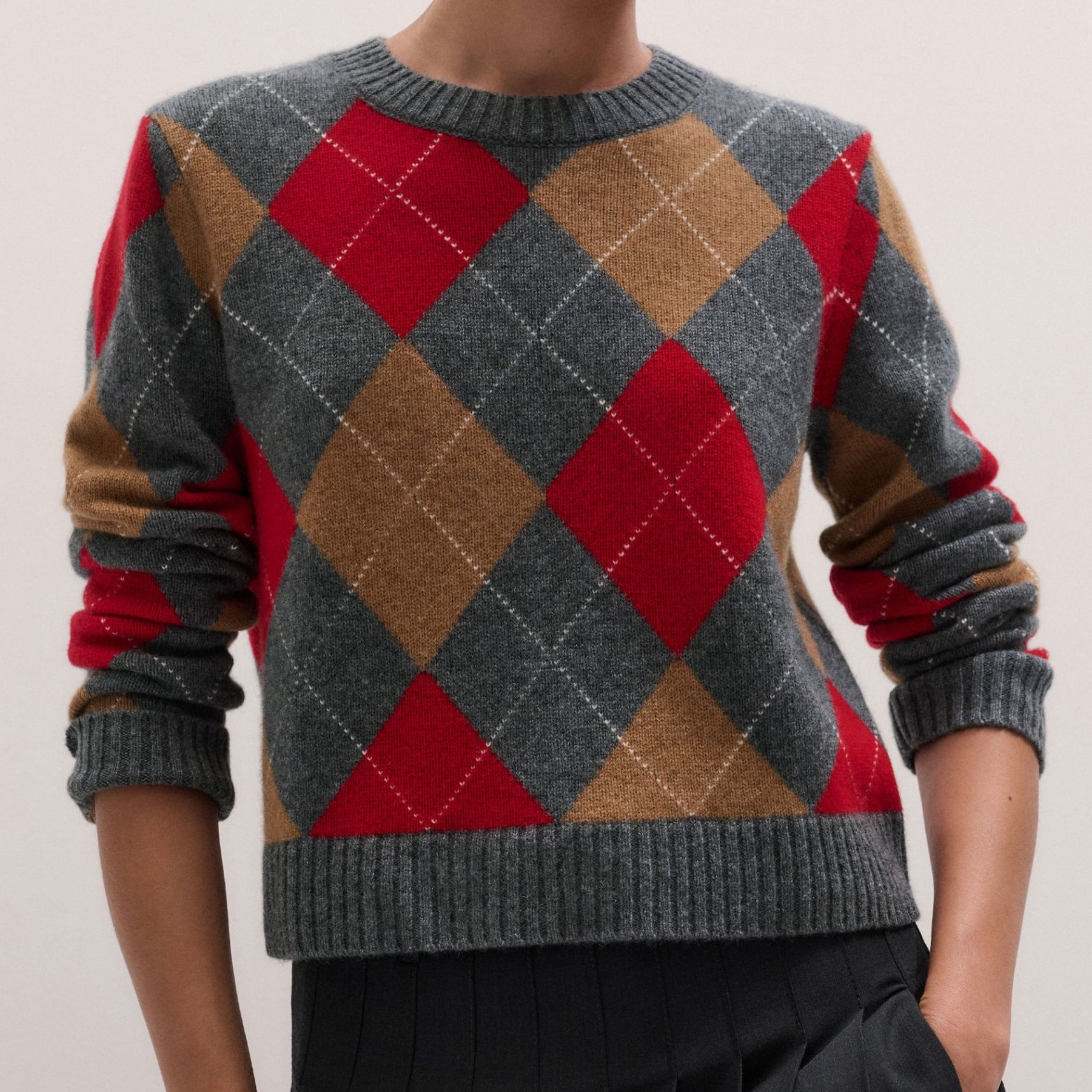 ME+EM Grey Multi Relaxed Argyle Jumper