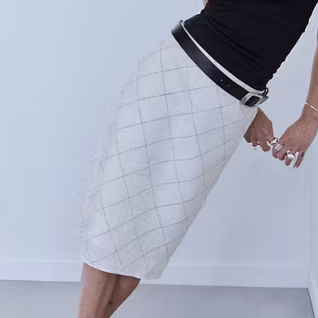 Mango, 100% Linen Checked Skirt