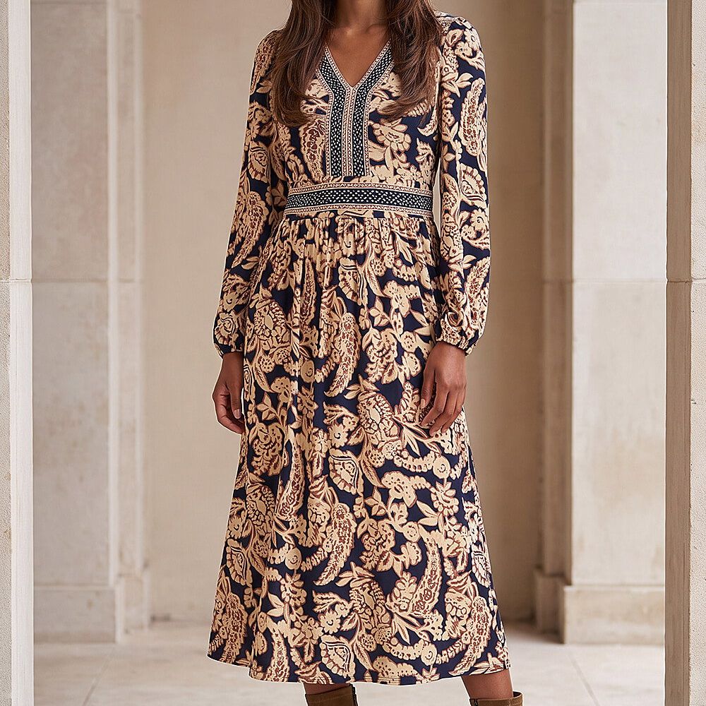 Floral Border Print Midi Dress