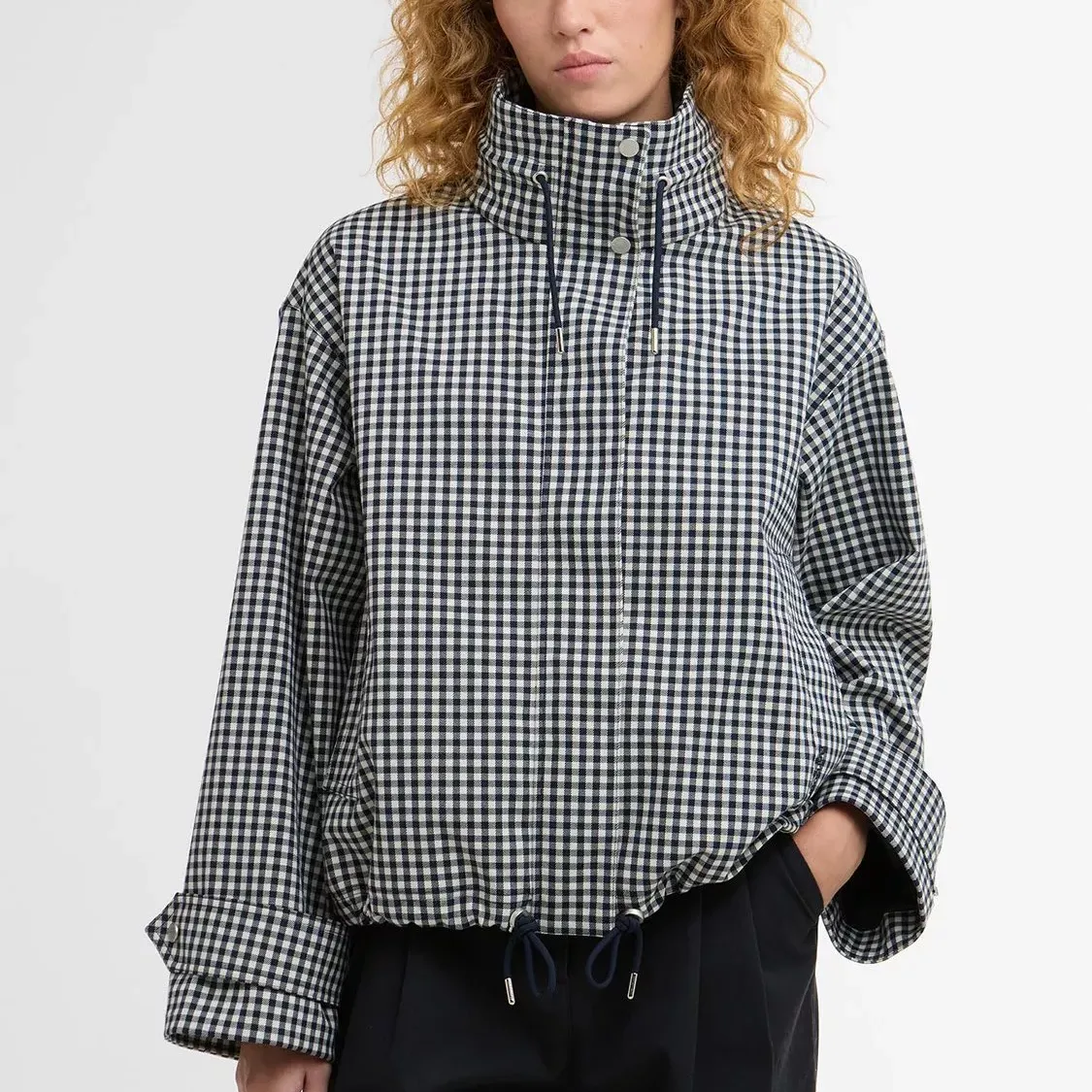 Barbour Bronwyn Gingham Showerproof Jacket, Navy/white