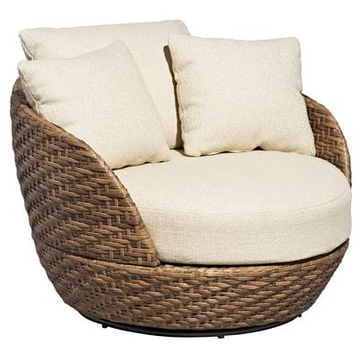 Beautiful Wicker Outdoor Swivel Chair With Boucl&amp;eacute; Cushions &amp;amp; Cover by Drew Barrymore, Brown/porcini