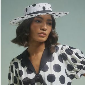 Beige Premium Sasha Polka Dot Boater Hat