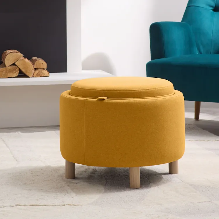 Next, Soft Marl Ochre Yellow Ashton Upholstered Storage Stool