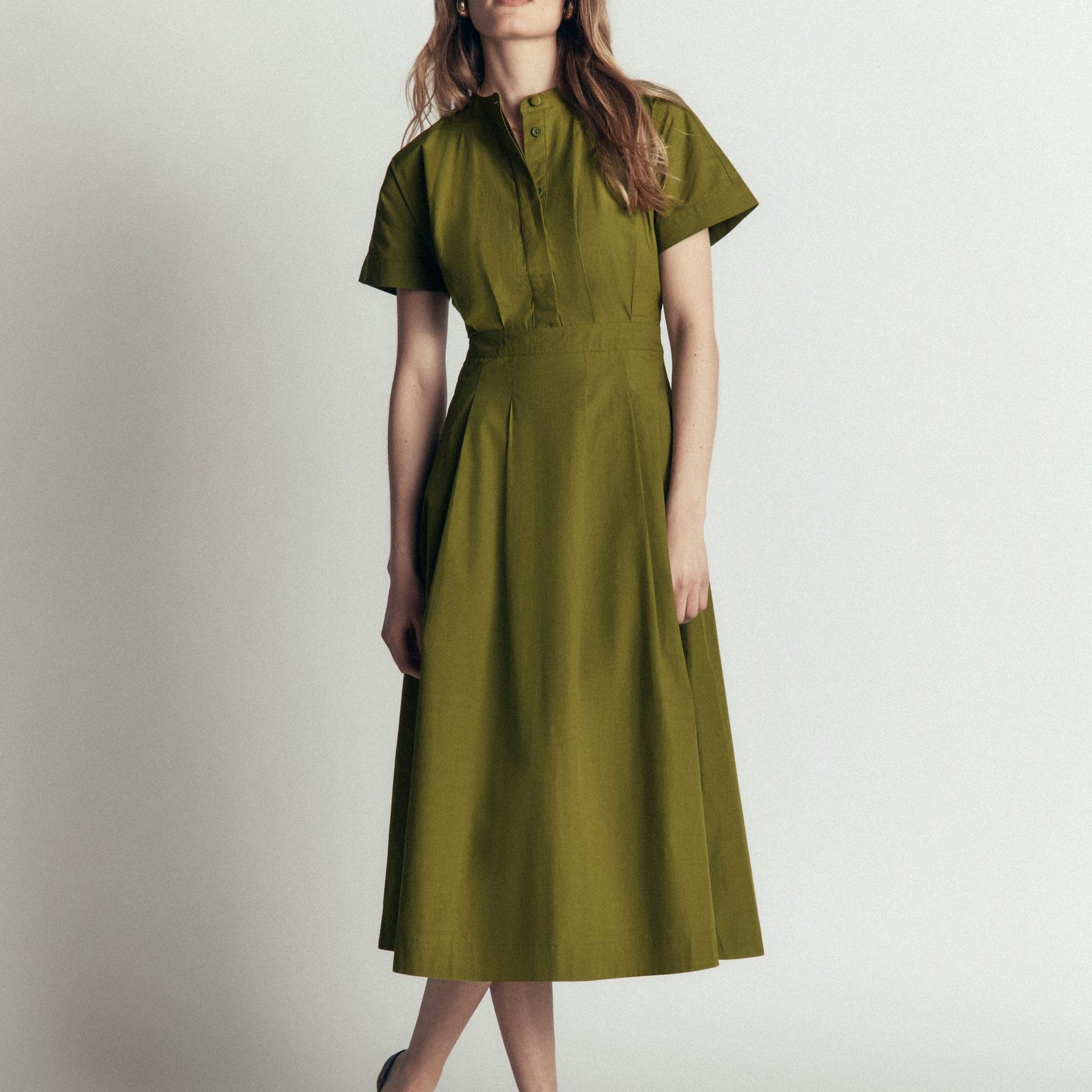 Grown on Sleeve Midi Dress-Olive