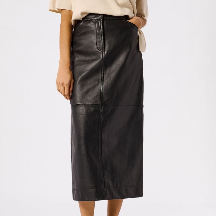 Black Jamie Leather Midi Skirt