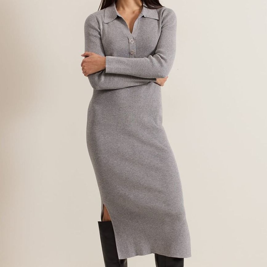 Lucy Collared Popper Column Midi Dress