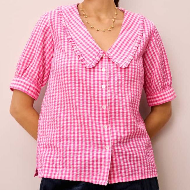 Brora Cotton Gingham Blouse Peony Pink
