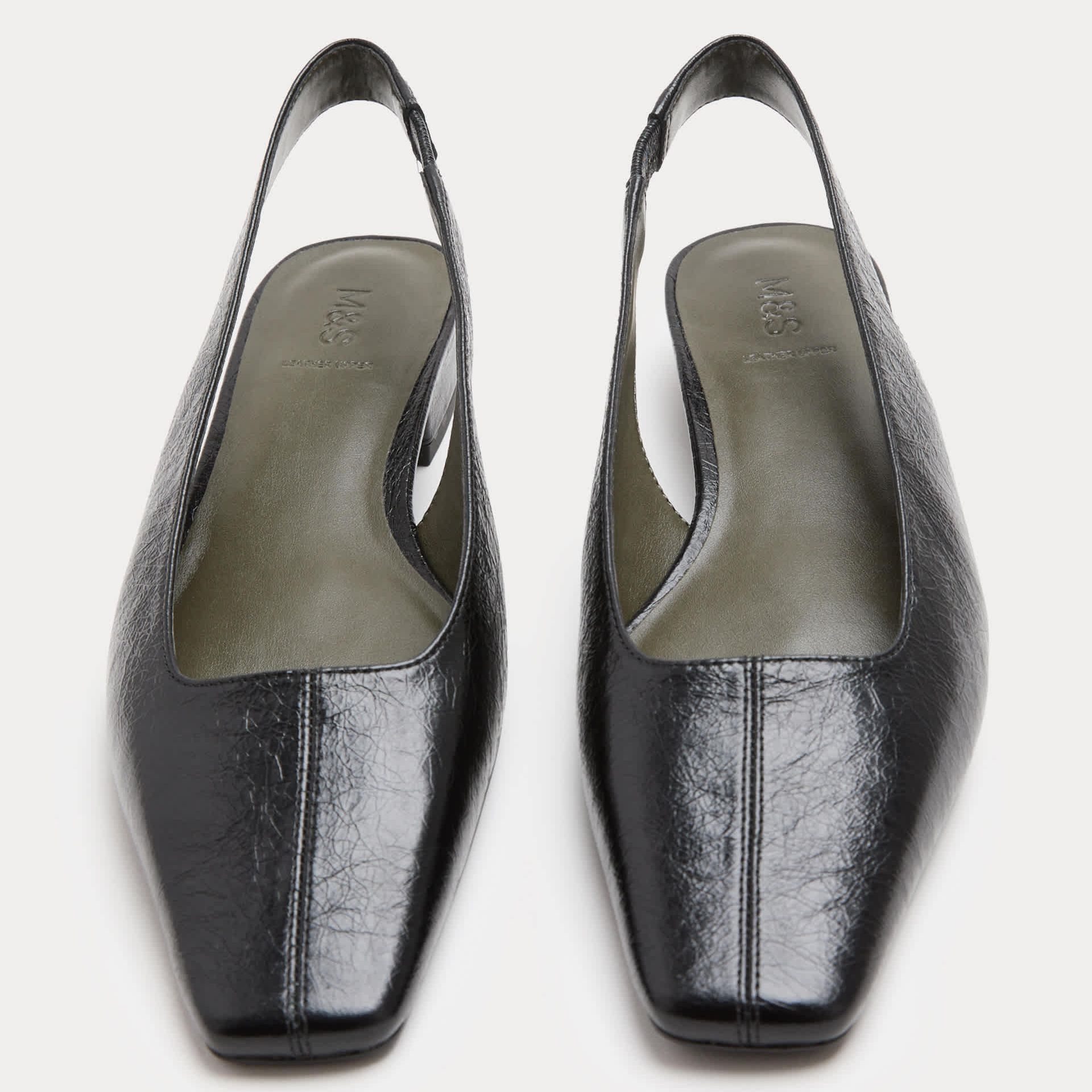 Leather Block Heel Chisel Toe Slingback Shoes