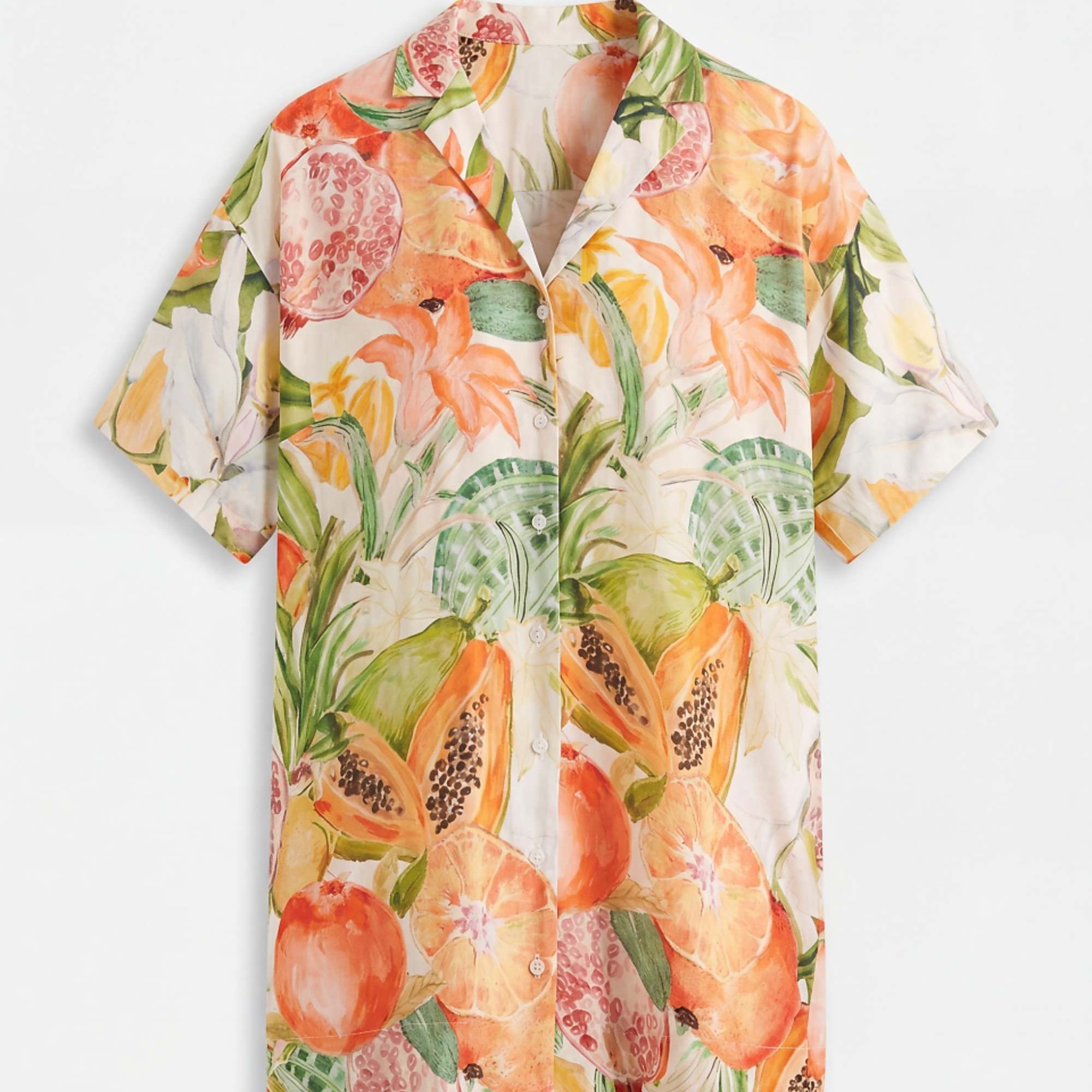 Asos Design Bowling Shirt Dress in Tropical Fruit Print
