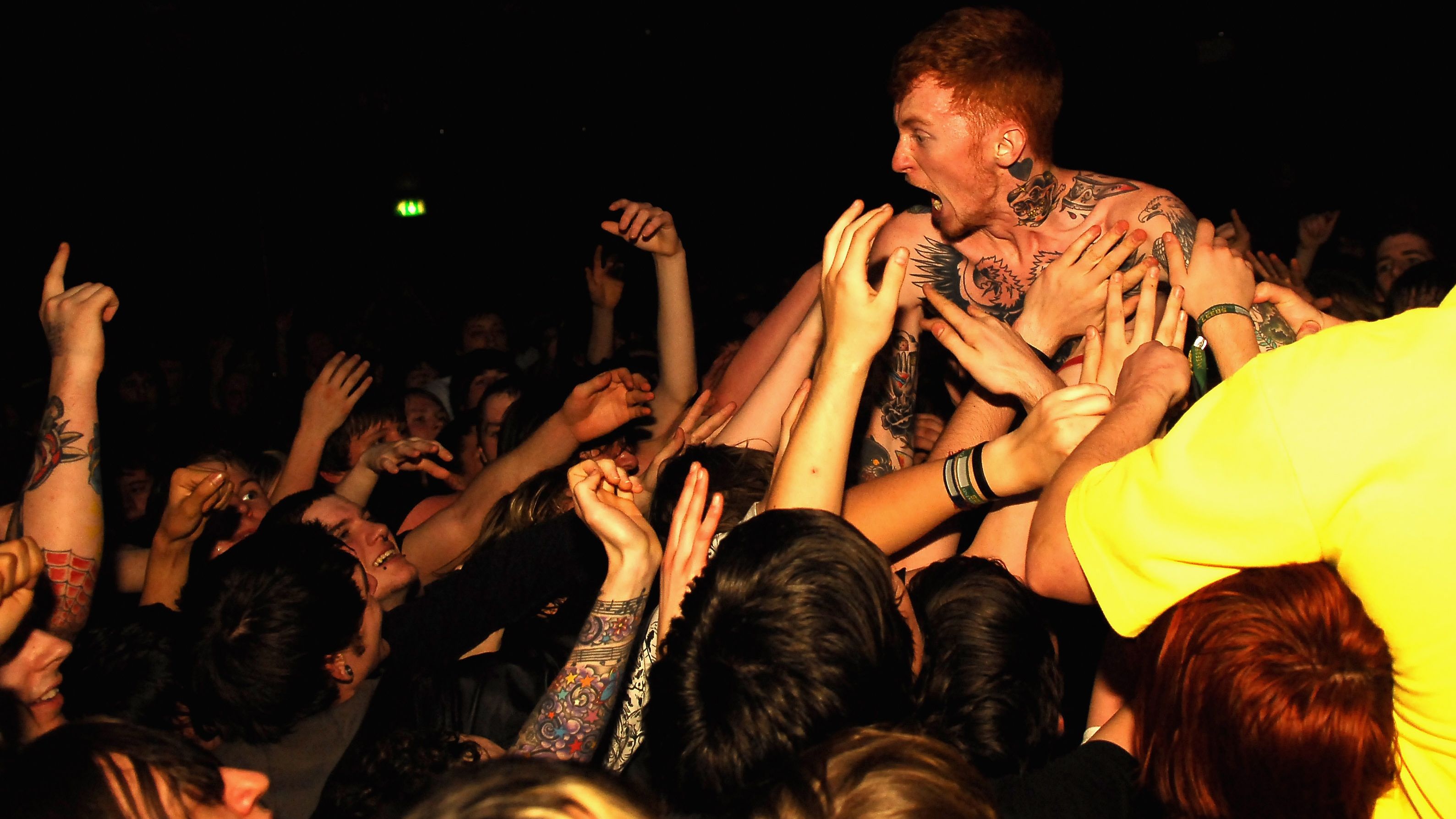 LEEDS, UNITED KINGDOM - FEBRUARY 24: Frank Carter of Gallows perform at Leeds Metropolitan University February 24, 2008 in Leeds, England. (Photo by Nick Pickles/WireImage) *** Local Caption ***