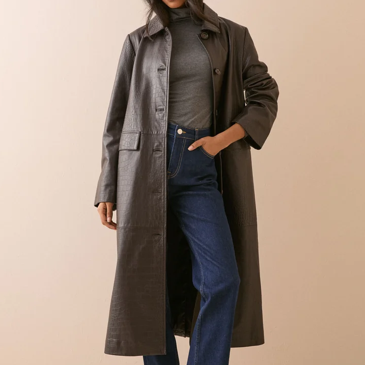 Nobody's Child, Brown Croc-Embossed Leather Coat