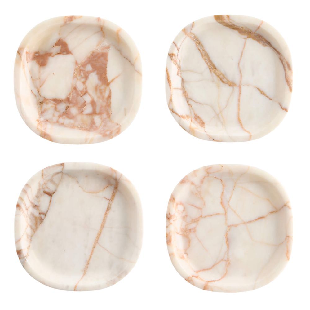 White marble coasters with pink veining