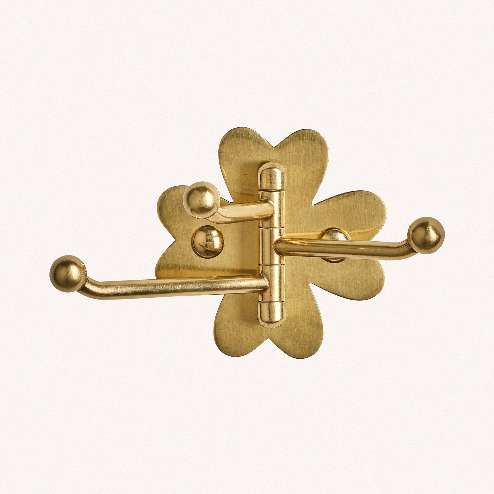 Clover Swing Arm Hook, Aged Brass