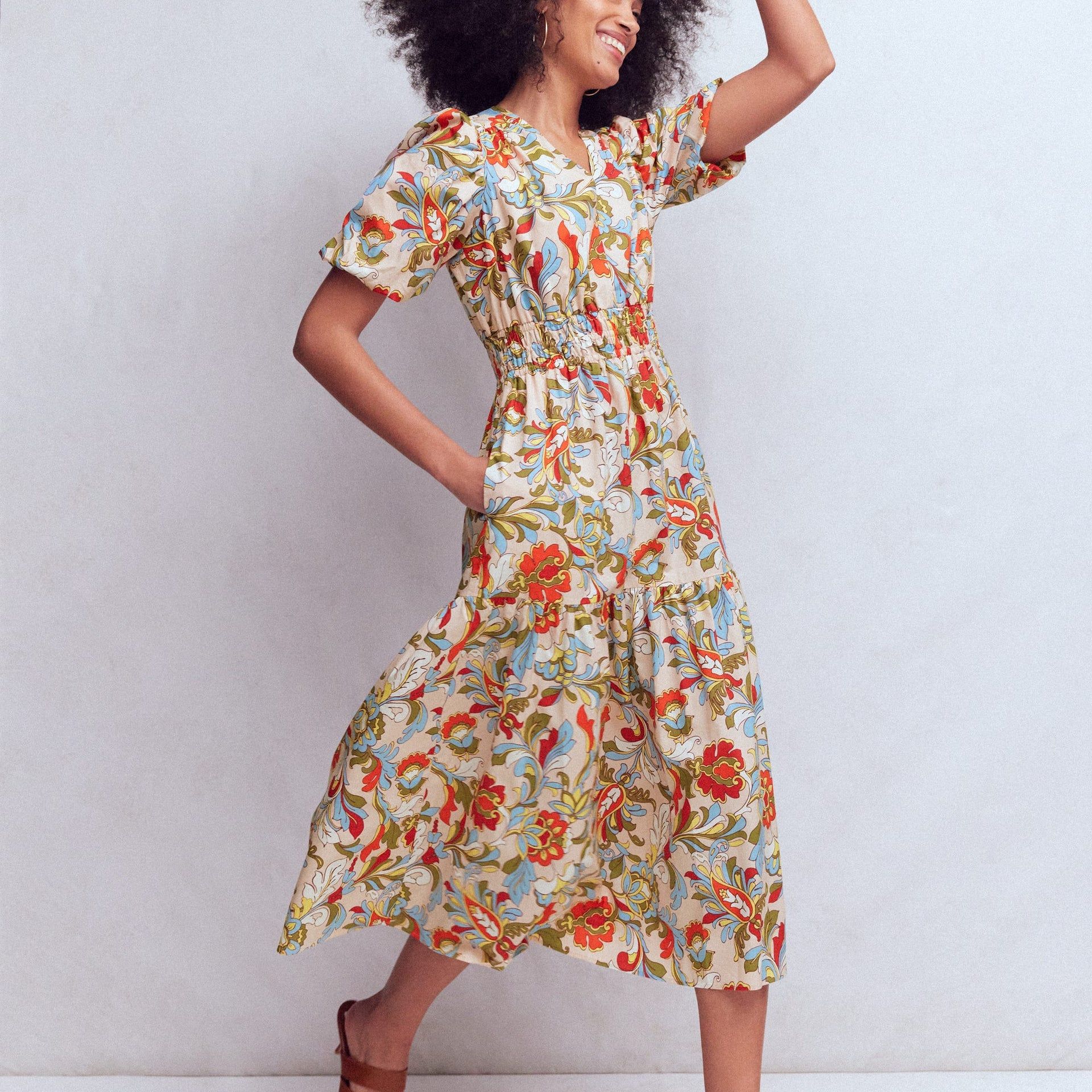 Irene Puff Sleeve Dress-Multi, Botanical Flourish
