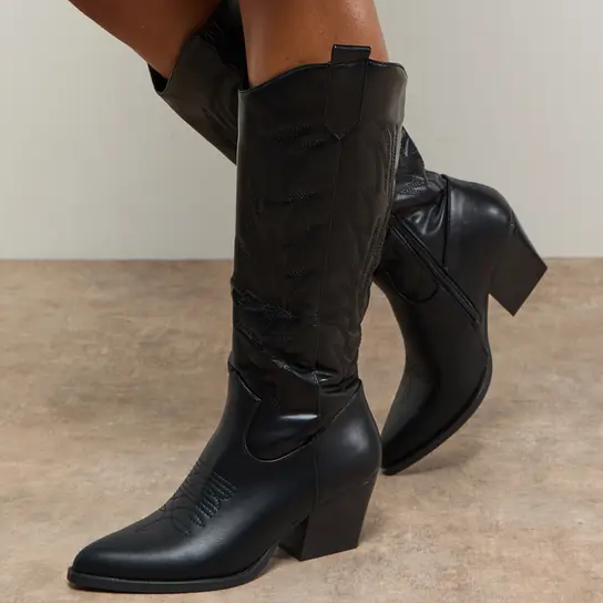 black faux leather western boots