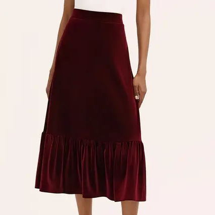 Finery London, Velvet Tiered Midi Skirt