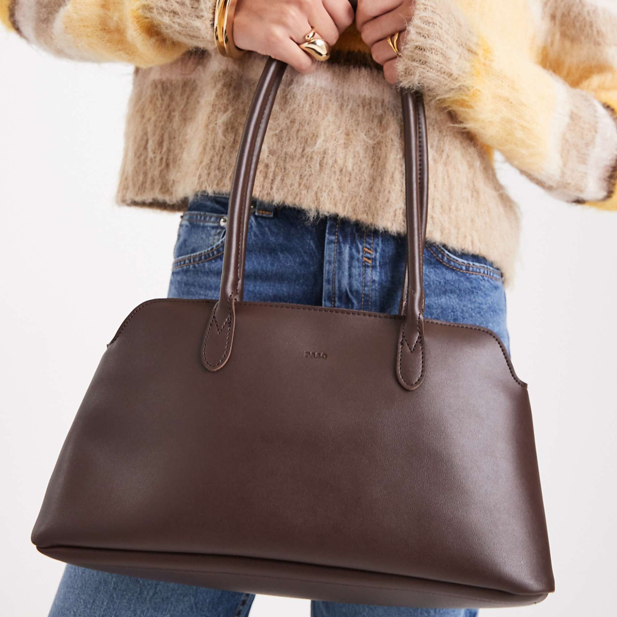 Pasq Twin Strap a Line Shoulder Bag in Dark Brown