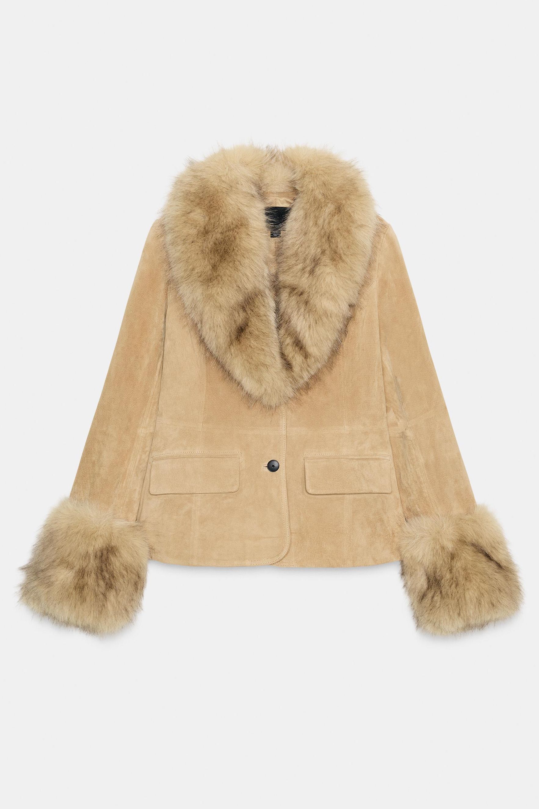 Tailored 100% Suede Leather Blazer With Faux Fur