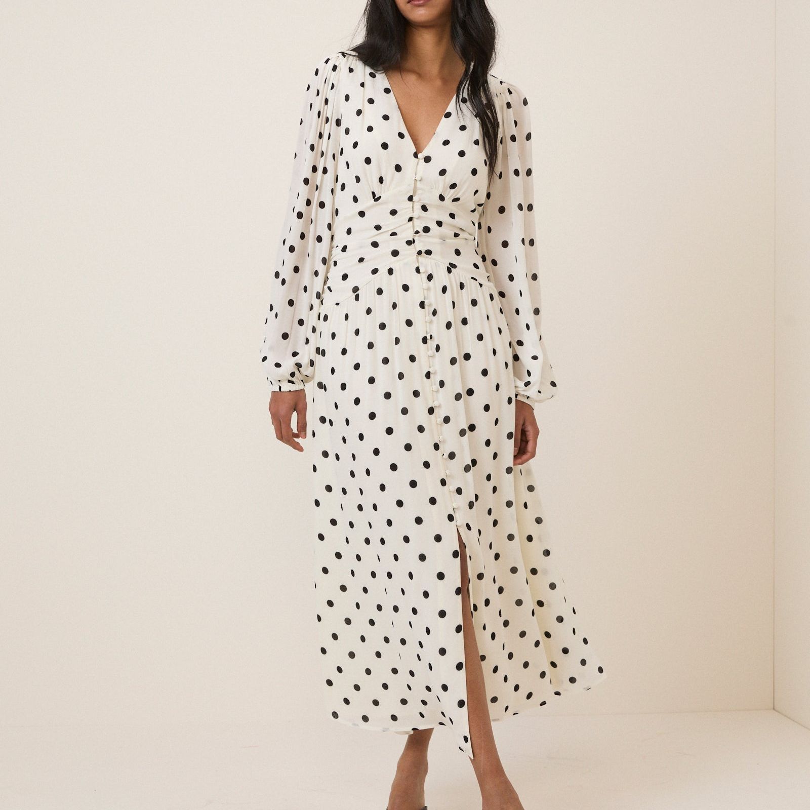 White Polka Dot Luna Midi Dress