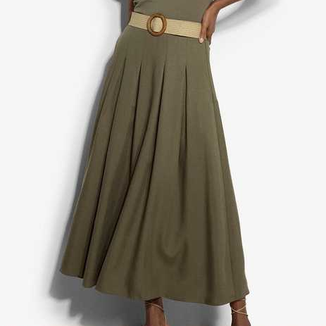 New Look, Khaki Belted Midi Skirt