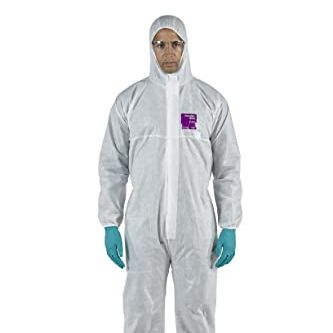 Ansell Alphatec 1500 Model 138, Disposable Work Overall With Hood, Chemical Protection Type 5/6, Water Repellent Coverall Suit, Industrial Safety Workwear, Men Women, White, Size Xl (1 Unit)