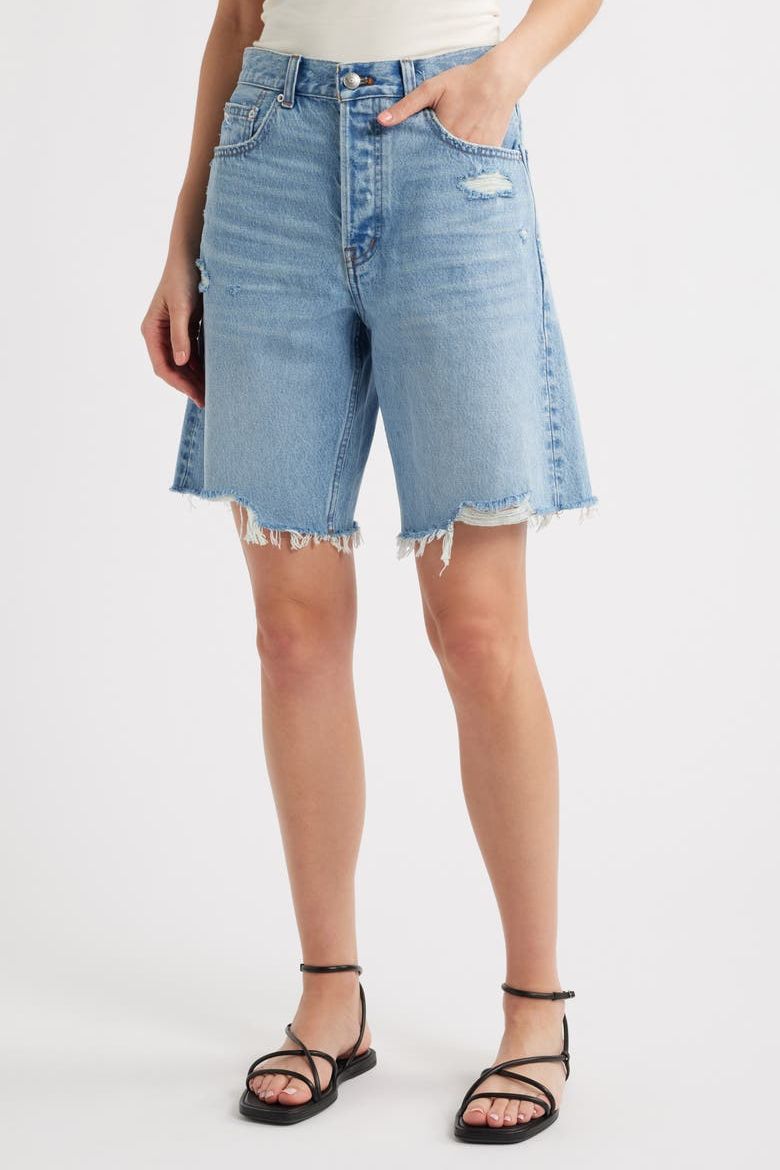 The Essex Raw Hem Long Baggy Denim Shorts