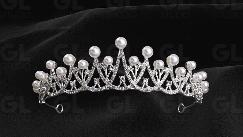 Pearl Wedding Crown, Pearl &amp;amp; Rhinestone Wedding Tiara, Wedding Headpiece, Bridal Tiara, Wedding Headband, Pearl Bridal Tiara, Sweet 16 Crown
