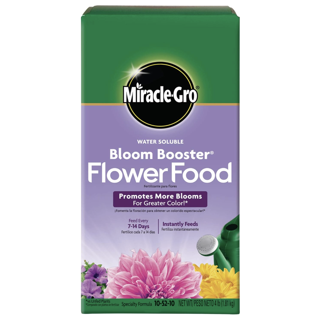 Miracle-Gro Water Soluble Bloom Booster Flower Food Fertilizer - 10-52-10 Formula for Annuals Perennials and Containers - Promotes Vibrant Flowers and Rich Color, 4 Lbs.