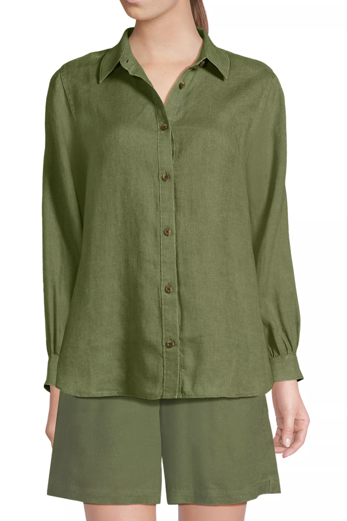 Lands' End, Women's Linen Long Sleeve Feminine Shirt
