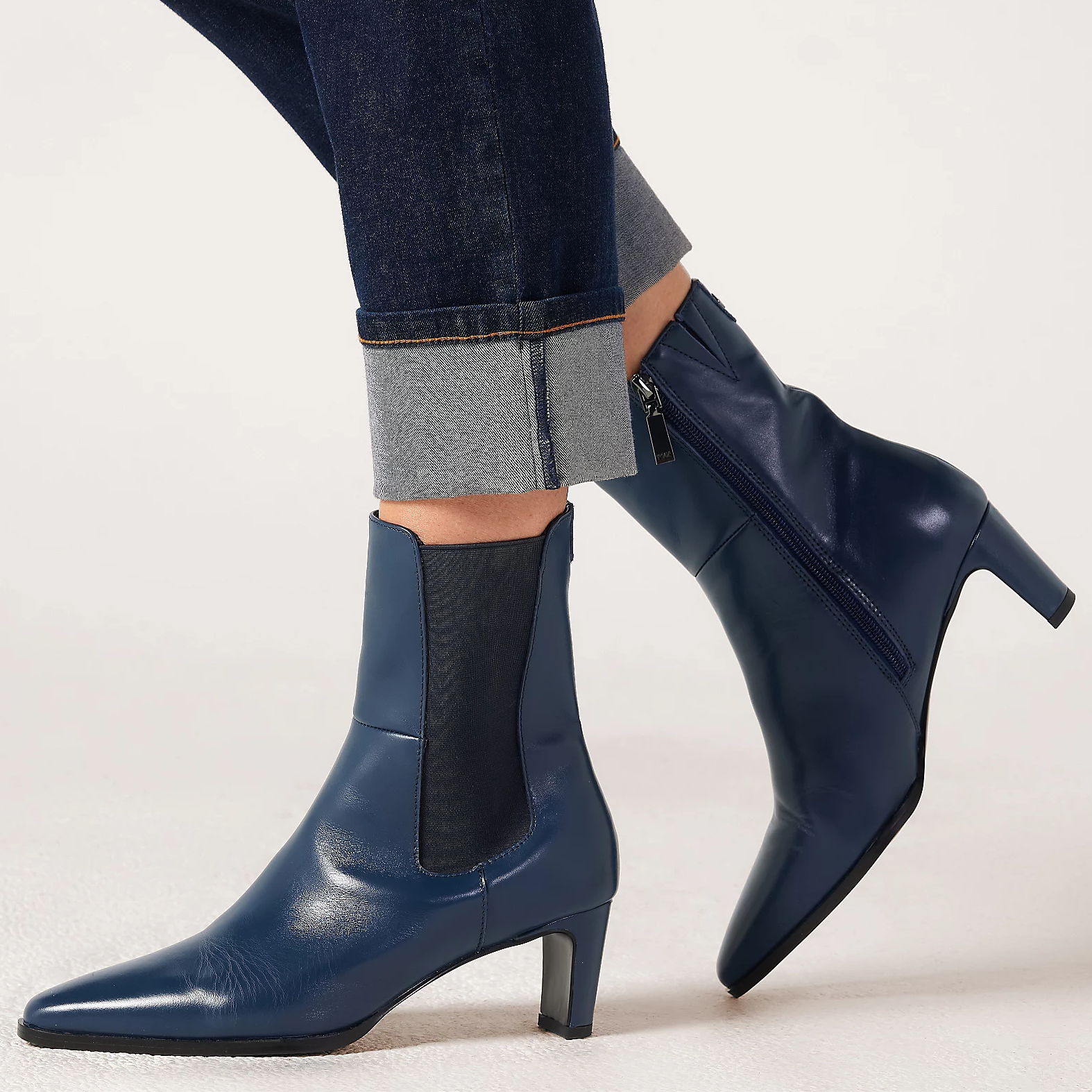 QVC X Ruth Langsford, navy leather ankle boots