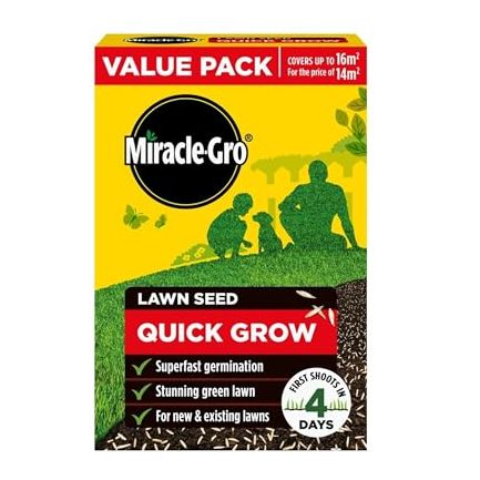 Miracle-Gro Quick Grow Lawn Seed 16m2 Ryegrass Fescues Fast Grass Seed 480g - Super Fast Germinating Lawn Seed - Rich Green Lawn - for Existing and New Lawns.