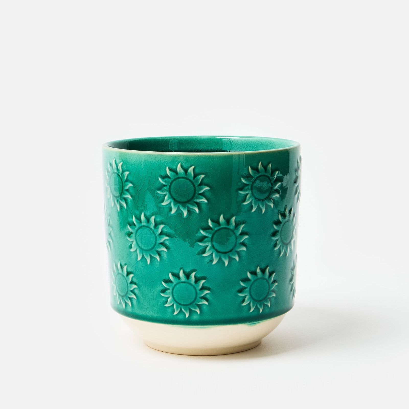 Azure Teal Green Sun Ceramic Plant Pot Large | Oliver Bonas