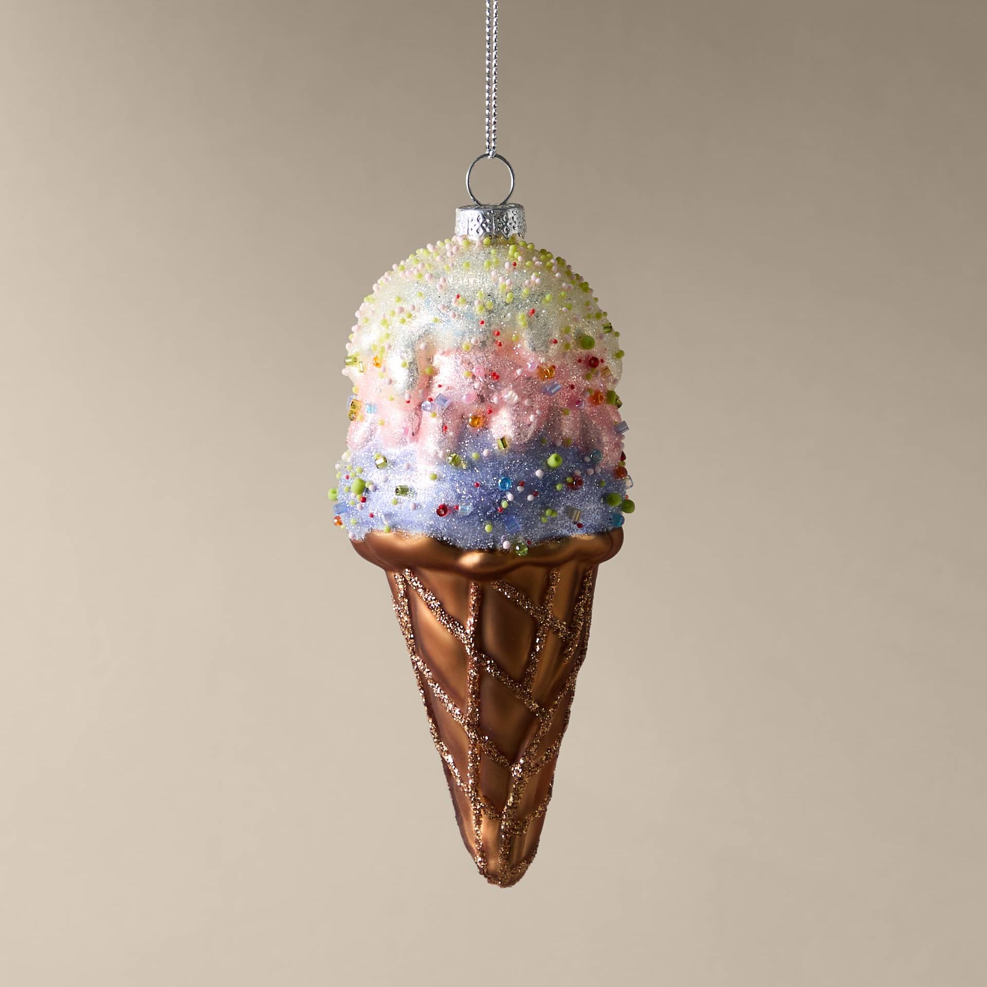 Glass Hanging Ice Cream Cone Decoration
