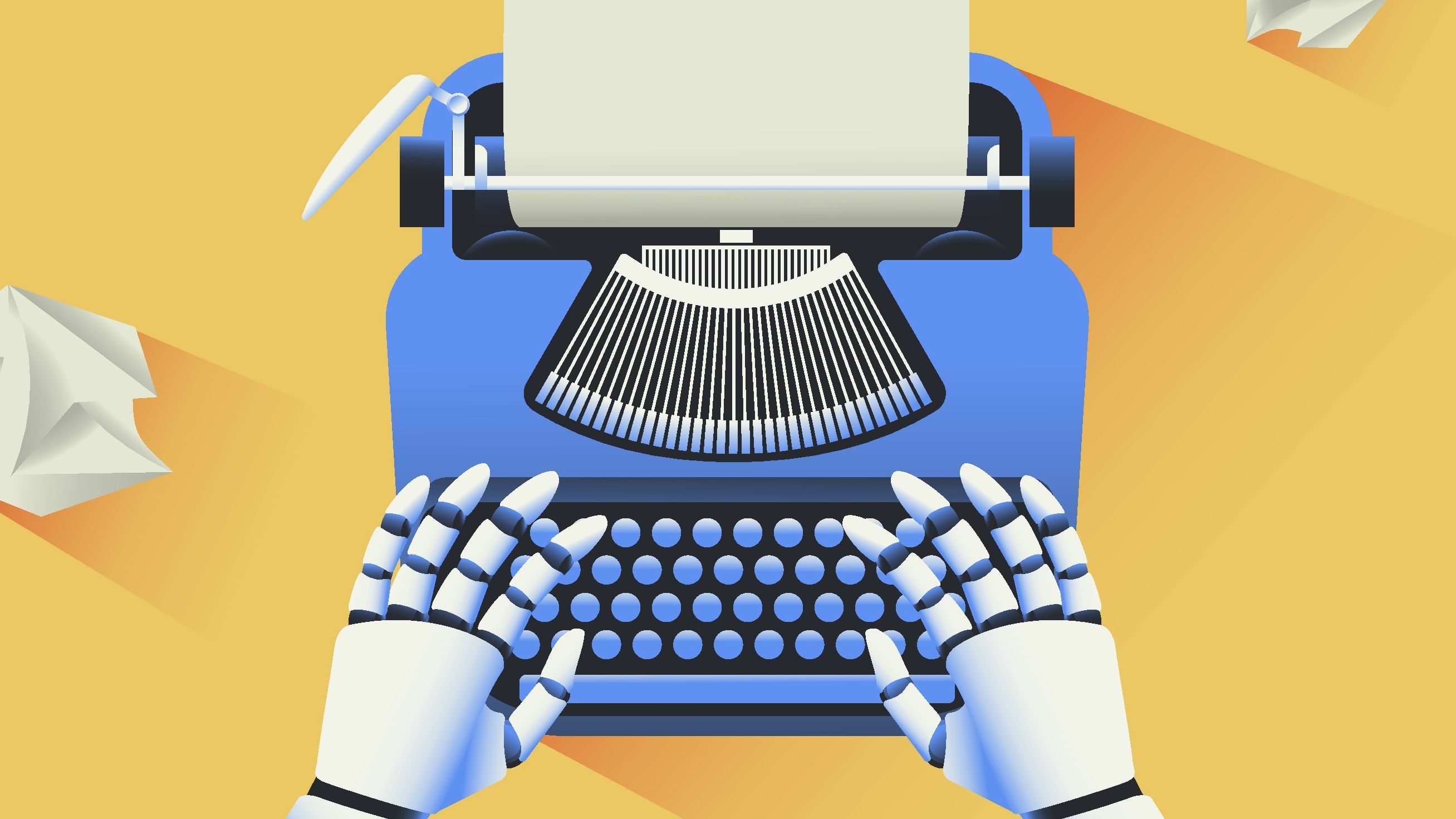 A robot android using a typewriter