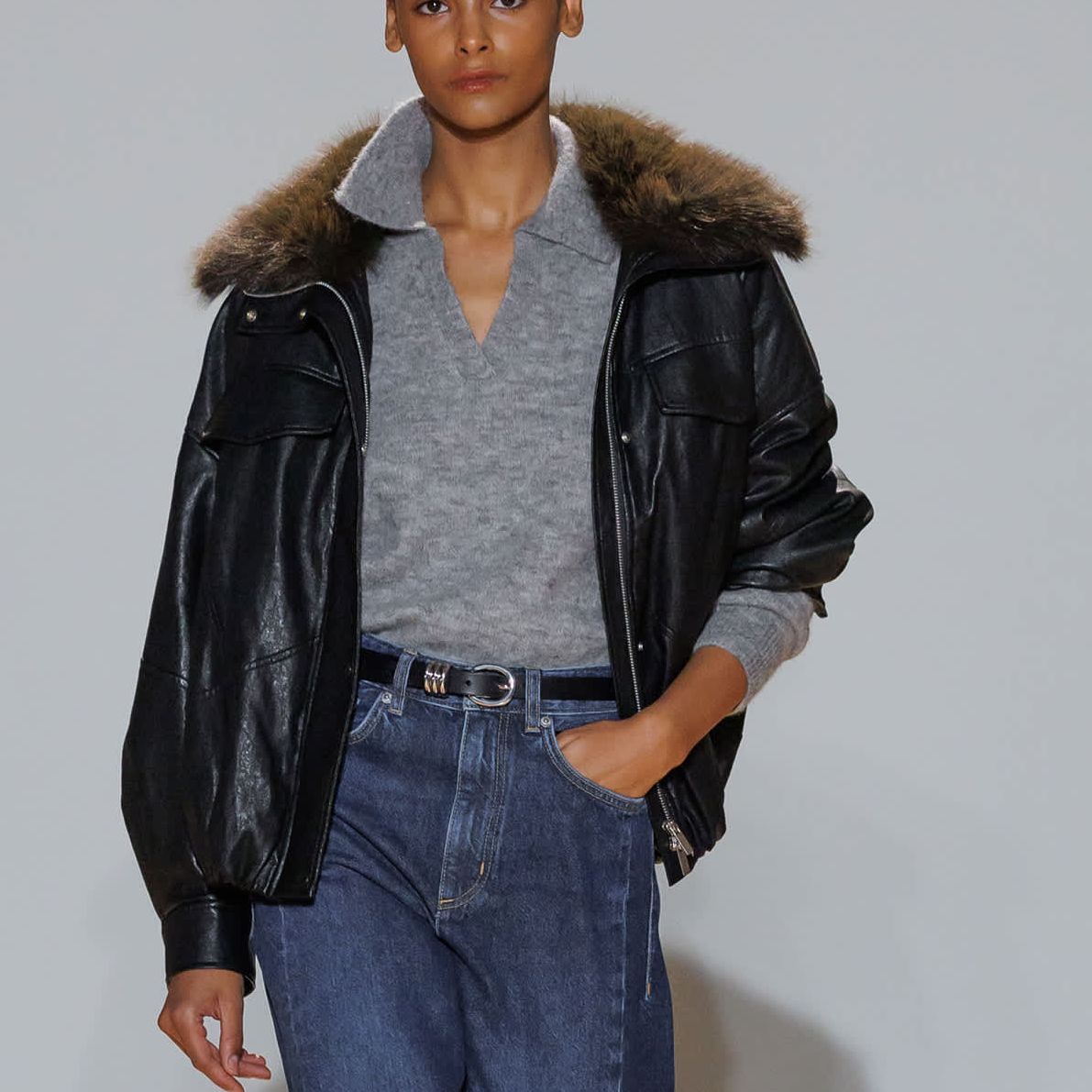 Faux Leather Faux Fur Relaxed Jacket