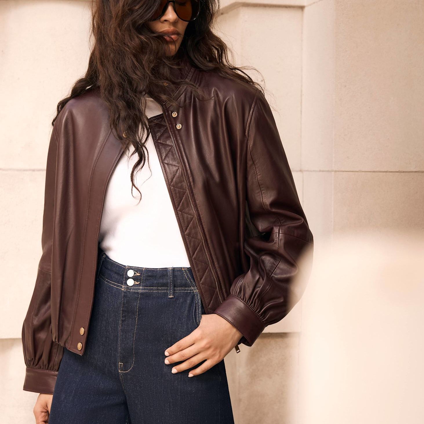 Burgundy Leather Ultimate Funnel Neck Bomber Jacket