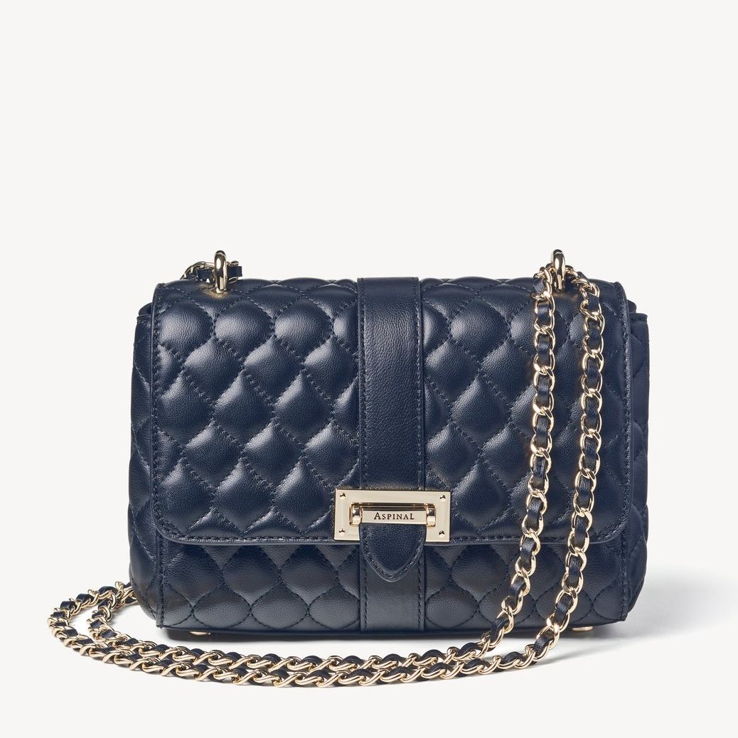 Aspinal Lottie Navy Quilted Shoulder Bag