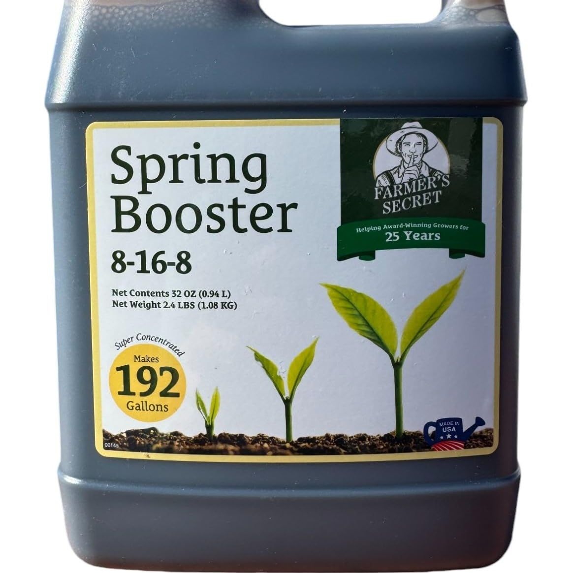 Farmer's Secret Spring Booster Fertilizer 32oz - Super Concentrated 8-16-8 Formula - Formulated for Spring Application on All Types of Plants - Perfect Blend of Nutrients for Early Season Development