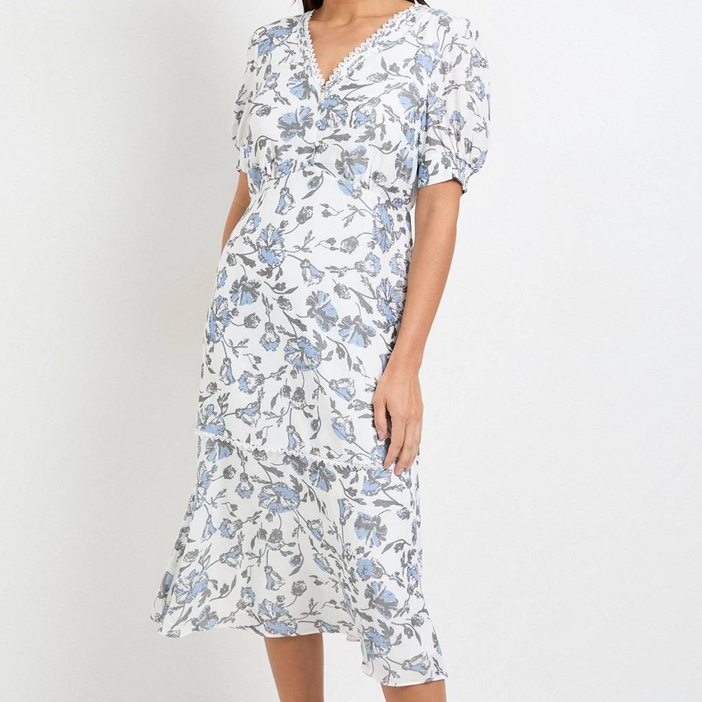 Wallis Ivory Floral Button Tea Dress