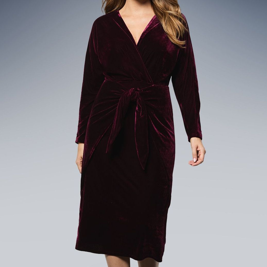 Velvet Knot Detail Midi Dress