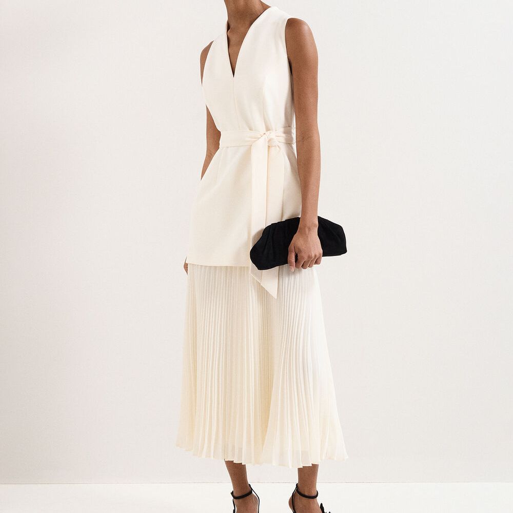 Pia Ivory Tailored Pleated Midi Dress