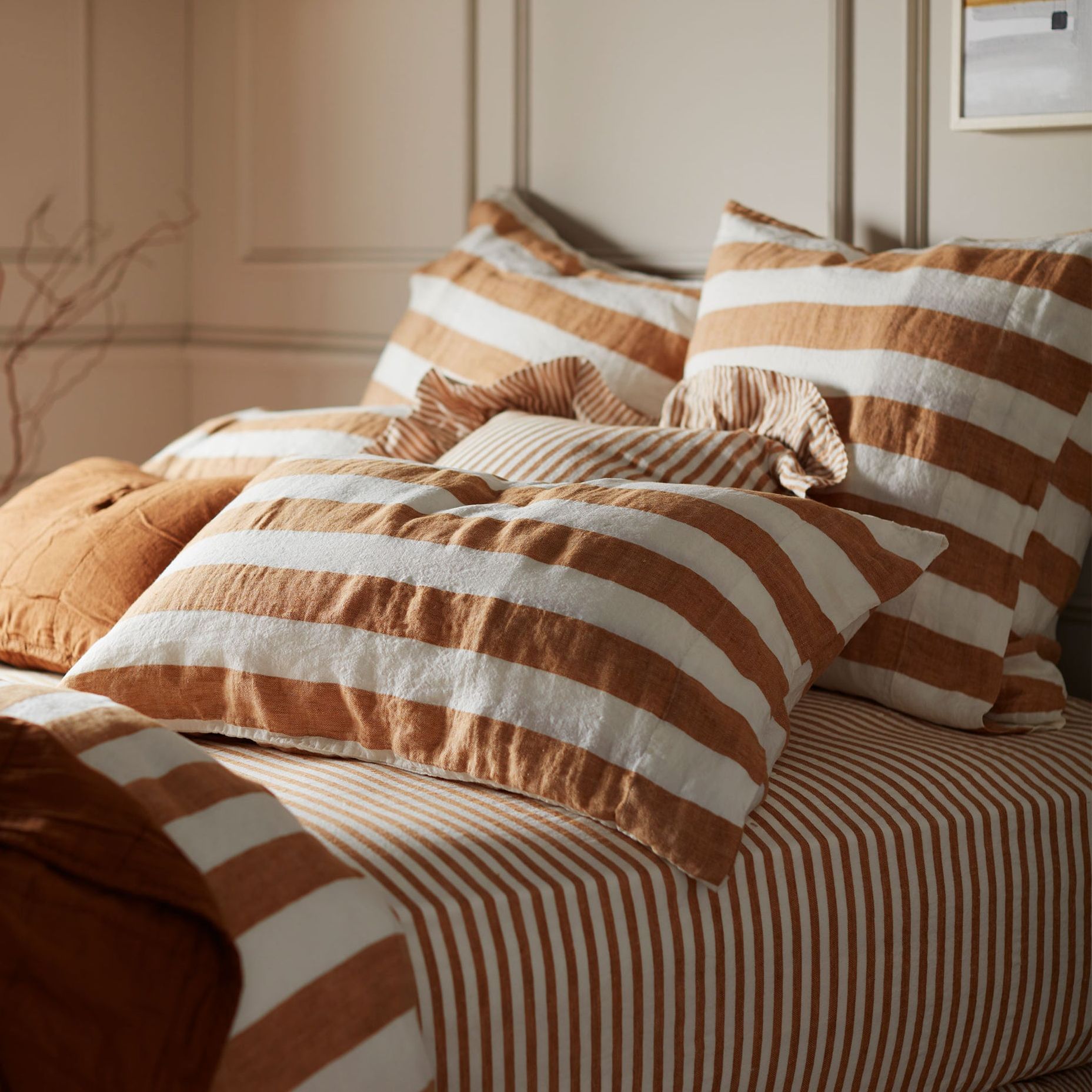 Amber Cora Stripe 100% Linen Pillowcase - Standard