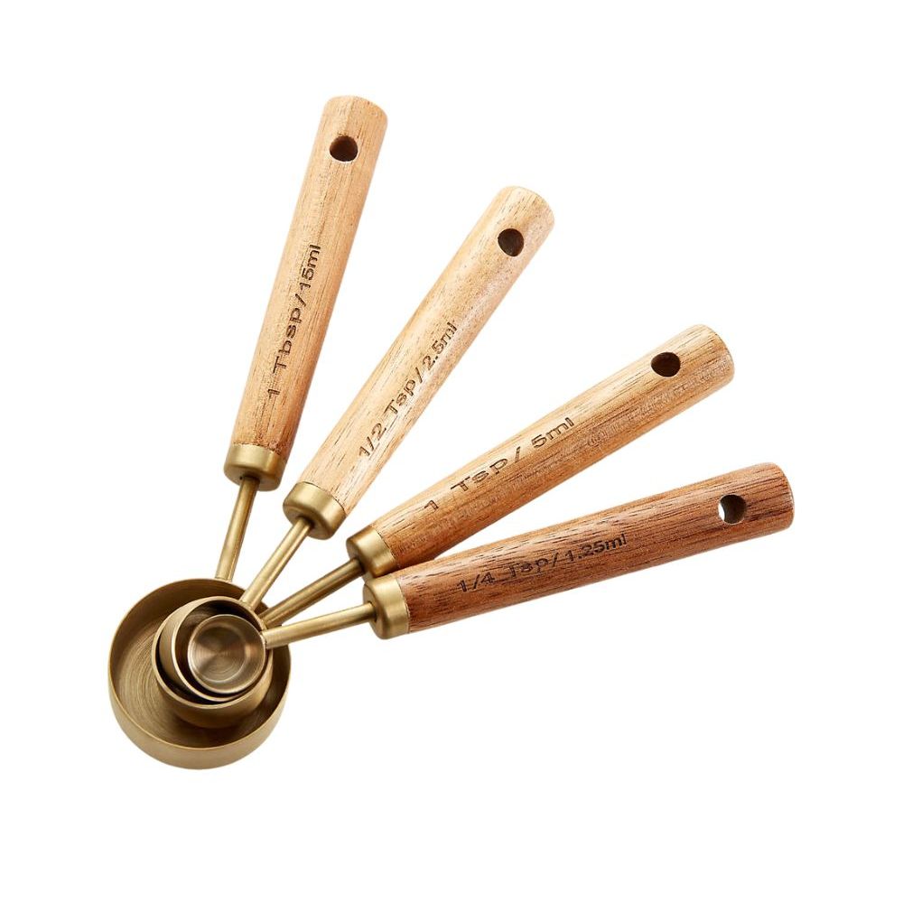 Wood and gold measuring spoons
