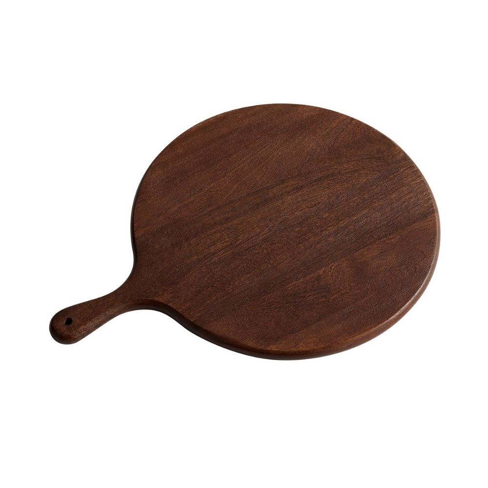 Round acacia wood serving board with handle