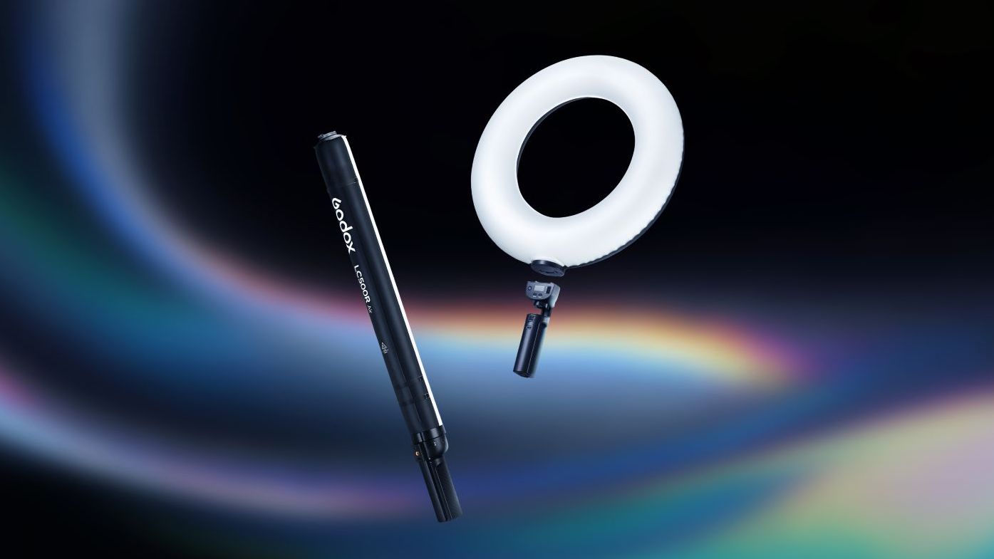 The Godox LC500R Air and LR150 on a colorful background