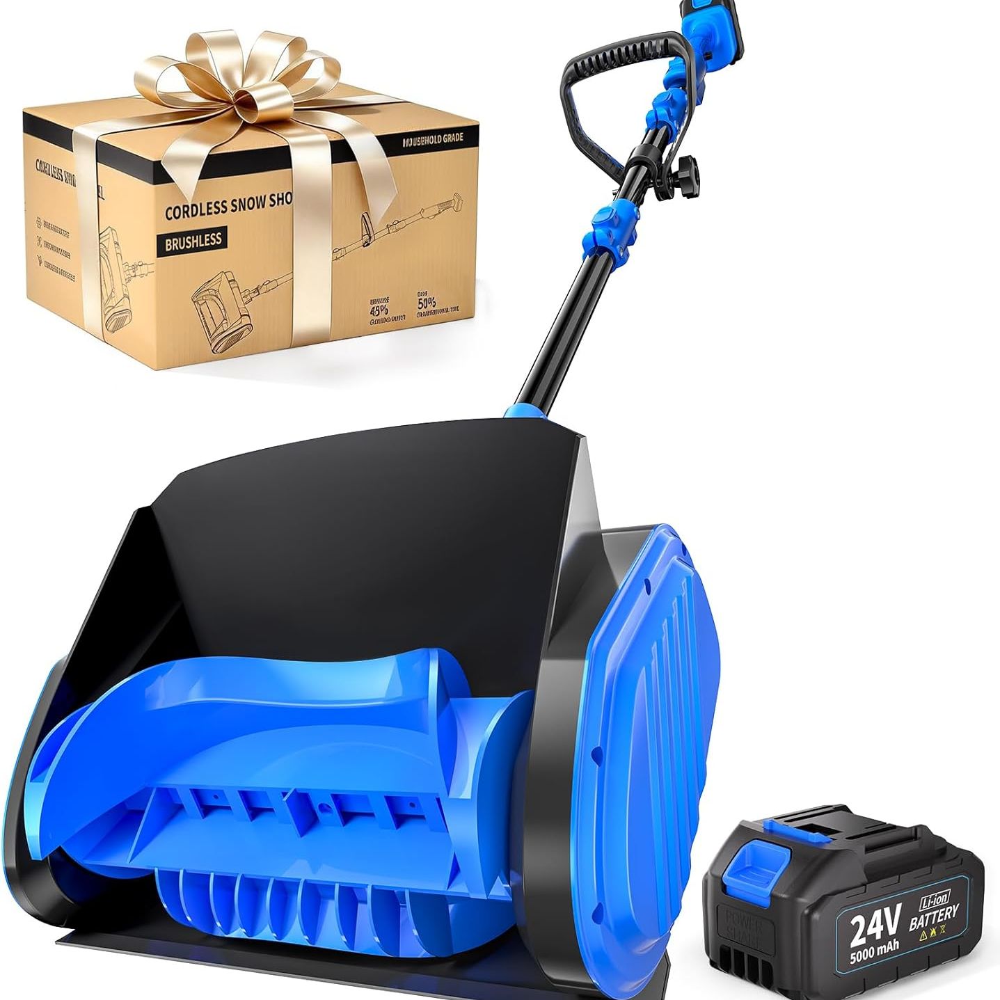 Electric Cordless Snow Shovel, 14.4-Inch | 24v | 5.0ah Brushless Cordless Snow Blower With Battery and Charger, 26ft Throwing Distance, 5000rpm/min, Snow Removal for Driveway/steps/patio/sidewalk