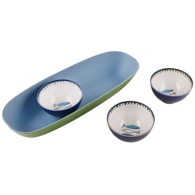 Beautiful 14.6" X 6" Bamboo Melamine Oval Serve With Sardine Dip Bowls, Multi-Color by Drew Barrymore