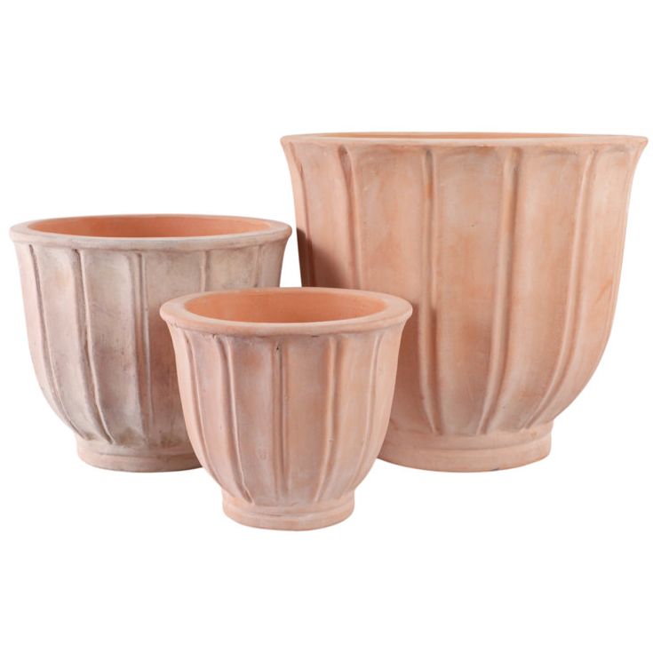 August Grove&amp;reg; Set of 3 Pottery Clay Planters With Ribbed Detailing - Durable Handcrafted Construction Planter Pots for Outdoor or Indoor Display &amp;amp; Reviews | Wayfair